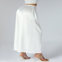 Frobukio Női Egyszínű Szatén fél csúszik szoknya elasztikus derék csipke Trim hosszú Underskirt alatt ruhák Fehér M