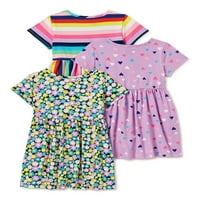 Wonder Nation baba és kisgyermek lányok organikus pamut rövid ujjú kötött játékruhák zsebekkel, 3-csomaggal, méretek