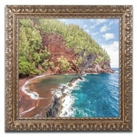 Védjegy Képzőművészet 'Red Sand Beach Maui' Canvas Art készítette: Pierre Leclerc, Arany díszes keret