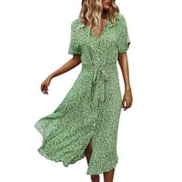 Baocc ruhák nőknek Női Alkalmi törött virág hosszú gomb Divat Nyári ruha Női alkalmi ruhák zöld