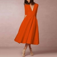 Női ruhák boka hossza könyök hosszúságú Alkalmi A-Line szilárd V-nyakú nyári ruha narancssárga 2XL