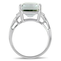 Miabella női 5-CT Octagon Green kvarc és kerek fehér topaz sterling ezüst koktélgyűrű