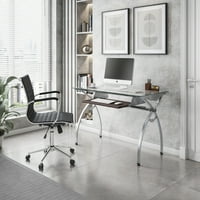 Techni Mobili üveg felső számítógép asztal billentyűzet tálcával és ezüst lábakkal otthoni irodához vagy tanulmányhoz