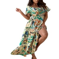 Paille női nyári strand Sundress Off váll Hosszú ruha virágmintás Maxi ruhák laza Party Zöld XL