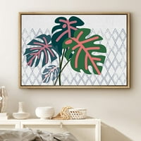 PixonSign keretes vászon nyomtatás Wall Art zöld és rózsaszín Monstera levelek természet növények fotózás Modern művészet