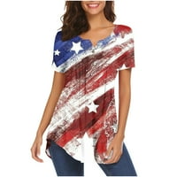 Womens Tops Dressy Fashion Independence Day T-Shirt American Flag Print Shirt 16th of July Patriotic Oversize Summer