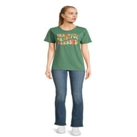 Pozitivitees női őszi grafikus póló, szezonális rövid ujjú póló hálás trió, S-3xl méretű méret