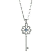 & O ródium bevonatú virág alakú kulcs fény zafír Swarovski kristály és tiszta akcentussal kristály medál nyaklánc