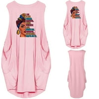 Penkiiy női nyári ujjatlan Laza nyomtatási zseb O-nyakú Alkalmi középső borjú ruha nyári alkalmi Rózsaszín eladó