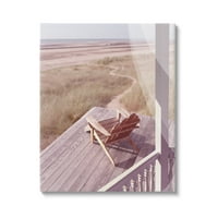 Stupell Industries Lone Lounge szék vidéki tengerparti fű tornác festménygaléria csomagolt vászon nyomtatási fal művészet,