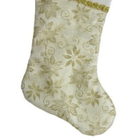 Northlight Arany-fehér csillogó Mikulásvirág Karácsonyi Harisnya bársony mandzsettával