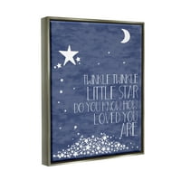 Stupell Industries Navy Textural Twinkle Little Star Typography Luster szürke keretes úszó vászon fal művészet, 16x20