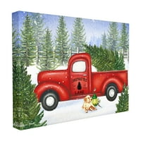 A Stupell Home Decor Collection Holiday Christmas Tree Lane piros kisteherautó kutya és Lámpás Túlméretezett feszített