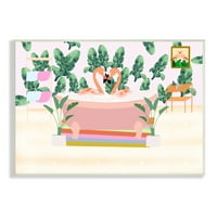 Stupell Industries trópusi rózsaszín flamingó pár pezsgőfürdő trópusi Fürdőszoba, 10, Ashley Singleton tervezése