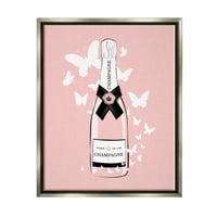 Stupell Industries pasztell csapkodó pillangók elegáns rózsaszín pezsgő palack