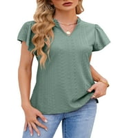 Paille női nyári felsők rövid ujjú póló egyszínű póló női laza tunika blúz Puha V nyakú pulóver Zöld S