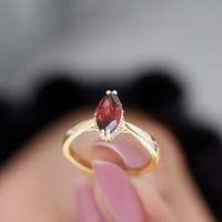 Marquise alakú gránát Pasziánsz gyűrű Moissanite-val a nők számára, 14k sárga arany, US 7.50