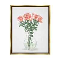 Stupell Industries Pink Rose Bouquet Glass váza csendélet Festés Fémes arany úszó keretes vászon nyomtatott fali művészet,