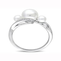 Fehér tenyésztett édesvízi gyöngy és karat T.W. Gyémánt 10KT fehérarany gyűrű