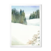 Designart 'Pine Forest havas téli hegyekben' hagyományos keretes művészeti nyomtatás
