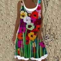 Bescita női nyári ruhák Clearance női nyári divat alkalmi ruha kerek nyak nyomtatás Ujjatlan Splicing ruha Többszínű