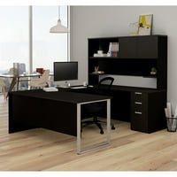 Pro-Concept Plus U-íróasztal Mélyszürke és fekete Hutch-szal