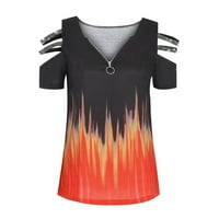 Leylayray felsők Női Női nyári pólók rövid ujjú v nyakú tunika cipzárral hideg váll felsők Orange XXL