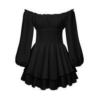 Wozhidaose ruhák nőknek s alkalmi fodros réteges Chiffon Culottes Crew nyak Off váll Swing Mini ruhák fekete ruhák
