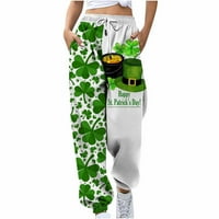 Puntoco Plus Size felső Clearance St. Patrick ' s Day Női nyomtatási zseb rugalmas derék nadrág hosszú egyenes nadrág