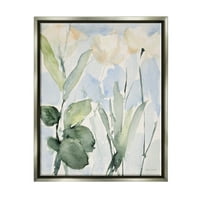 Stupell Industries absztrakt fehér virágok levelek akvarell effektus ecsetvonások festés csillogó szürke úszó keretes