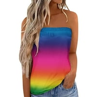 Női nyári Vállnélküli Rakott Bandeau Colorblock alkalmi Tank Top Rózsaszín M