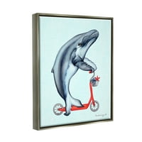 Stupell Industries bálna lovaglás piros robogó tengeri tengeri élet grafikus művészet csillogó szürke úszó keretes