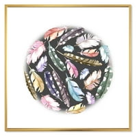 Színes boho tollak kör alakú keretes festmény vászon art nyomtatás