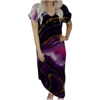 Női pöttyös nyomtatott rövid ujjú ruhák nyári alkalmi V nyakú Flowy Boho Maxi ruhák Hawaii ruhák S, M, L, XL, XXL