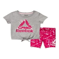 Reebok kislány és kisgyermek lány aktív grafikus póló és kerékpár rövid ruhák, 2-darab, 12m-5T