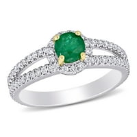 Miabella női karátos smaragd karátos gyémánt 14KT kéttónusú arany osztott szár gyűrű
