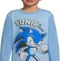 Sonic the Hedgehog Boys hosszú ujjú felső és kocogók pizsama szett, 2 darab, méret 4-12