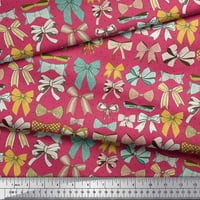 Soimoi Pink Poly Georgette Fabric Multi Bow & Dots Nyomtatott Szövet Udvar Széles