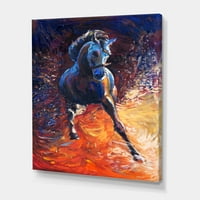 Portréja egy galoping kék lófestés vászon művészeti nyomtatása