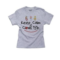 Keep Calm & Clown On-szórakoztató cirkuszi bohócok fiú Pamut Ifjúsági szürke póló