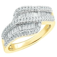 Fehér természetes gyémánt kétsoros Hullámgyűrű 10K sárga aranyban
