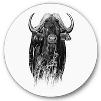 Designart 'Buffalo IV fekete -fehér portréja' parasztház Circle Metal Wall Art - 29 lemez