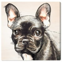 Runway Avenue állatok fali művészet vászon nyomatok „Frenchie akvarell fekete” kutyák és kölyökkutyák - fekete, rózsaszín