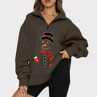 Clearance Női Boldog Karácsonyt pulóver V nyakú cipzár Hosszú ujjú felsők aranyos Santa Gnome grafikus téli alkalmi