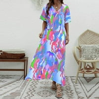 Női Maxi padló Ruha Clearance Rövid ujjú ruha Ancle Hossz ruha nyári alkalmi laza virágos nyomtatás Vintage V nyakú