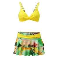 Női Bikini fürdőruha Hawaii trópusi nyomtatás fürdőruha Push up melltartó & fodros Szoknyák Ruched Beachwear