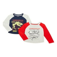 Hét Oaks Toddler Boys Raglan dinoszaurusz póló, hosszú ujjú, 2 csomag