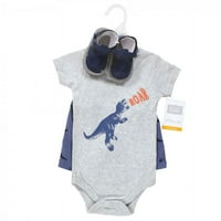 Hudson baba csecsemő fiú Pamut Body, Rövidnadrág és cipő szett, Dino Roar, 12 hónapos