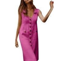 Yubnlvae őszi ruhák nőknek Női nyári alkalmi szilárd gombokkal Ujjatlan középső Ruha Női ruha Rózsaszín xl