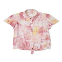 Justice Girls Button Up Tie-Front Camp ing, Méretek 5- & Plus